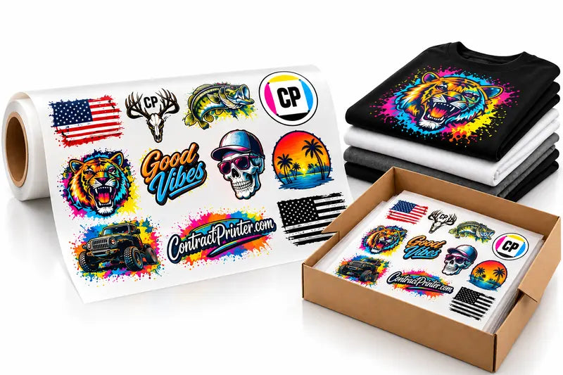 DTF gang sheet with colorful designs arranged together