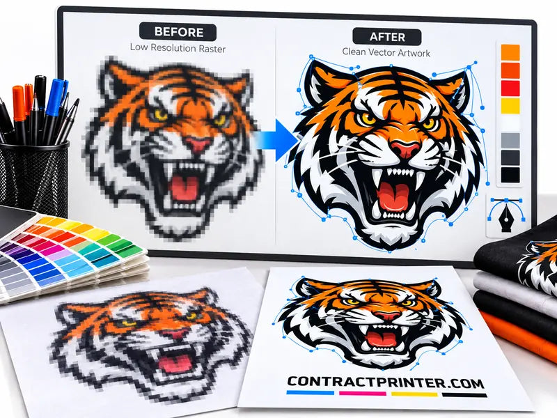 Blurry artwork transformed into a crisp vector logo with editing nodes