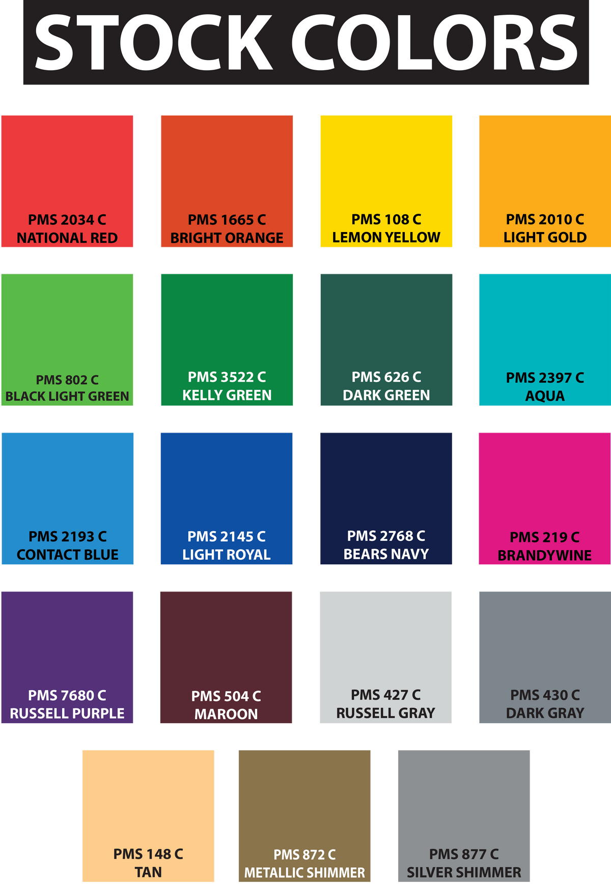 Stock Color Variets Stock Ink Colors – ContractPrinter